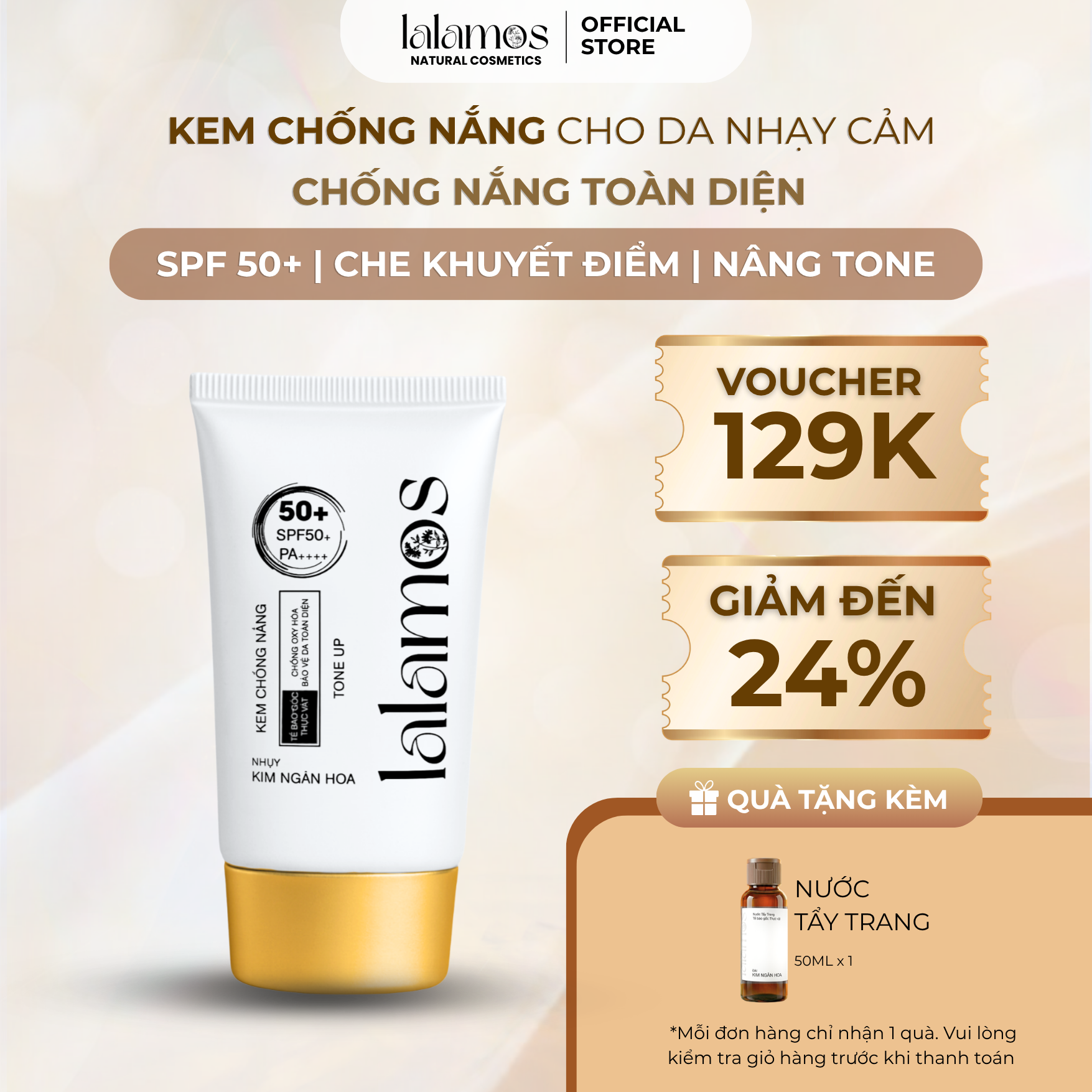KEM CHỐNG NẮNG NHỤY KIM NGÂN HOA NẮP VÀNG 50ML